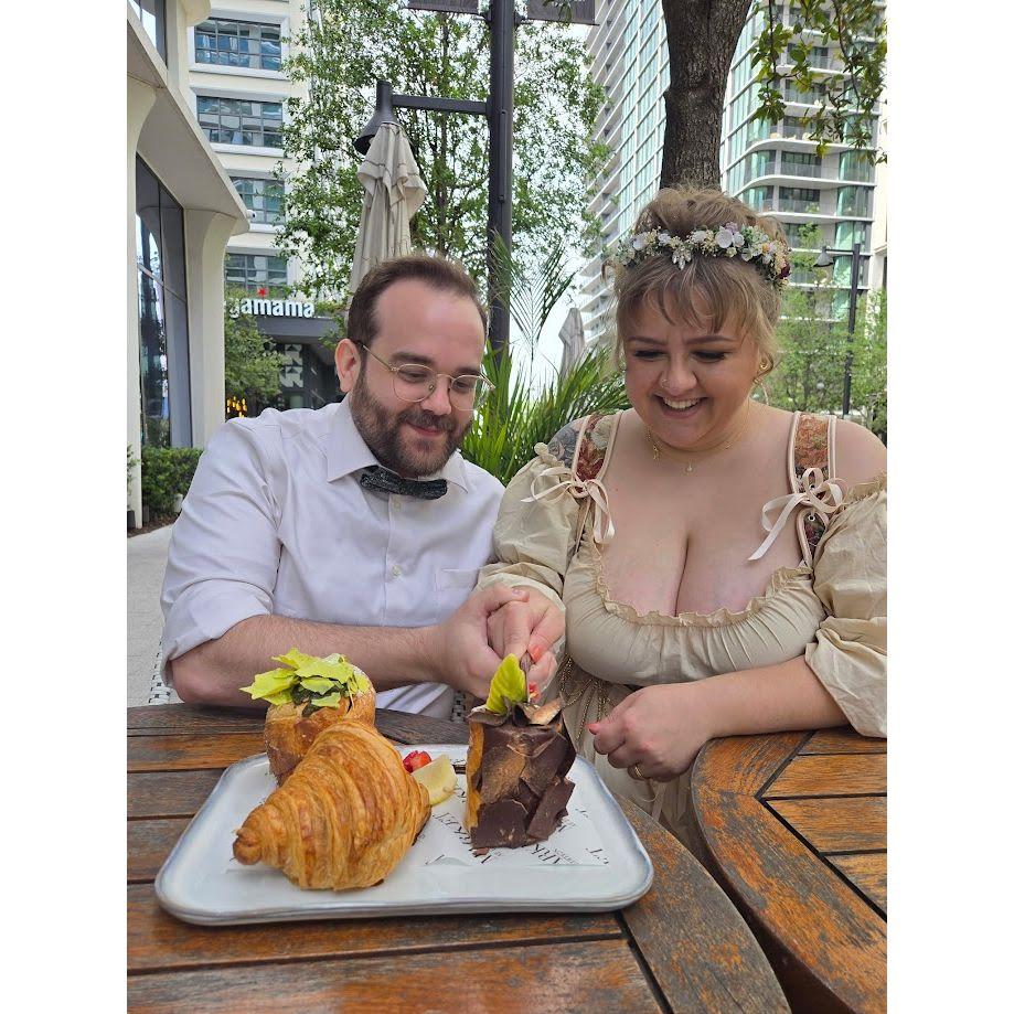 Went out to brunch after the ceremony and cut croissants instead of cake!