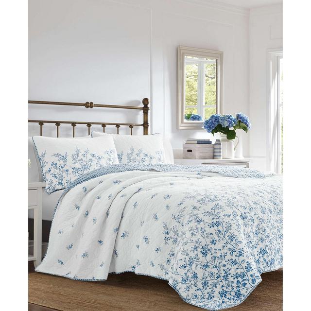 Laura Ashley Flora Blue Quilt Set, Full/Queen