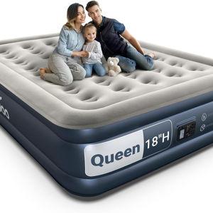 iDOO Queen Air Mattress with Built in Pump, 18 Raised Comfort Inflatable Mattress Blow up Mattress, Upgraded Four Chamber Portable Air Bed for Camping, Guests and Home, Colchon Inflable, 650 lbs Max