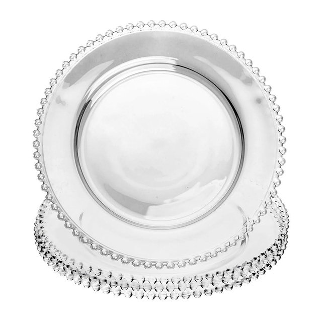 WOLFF - Set of 4 Pearl Beaded Crystal Dinner Plates - Clear Glass Plates, Dinner Accessories, Crystal Kitchen Utensils Set - Luxury Glasswear, Dish Set - Clear, 11 inches