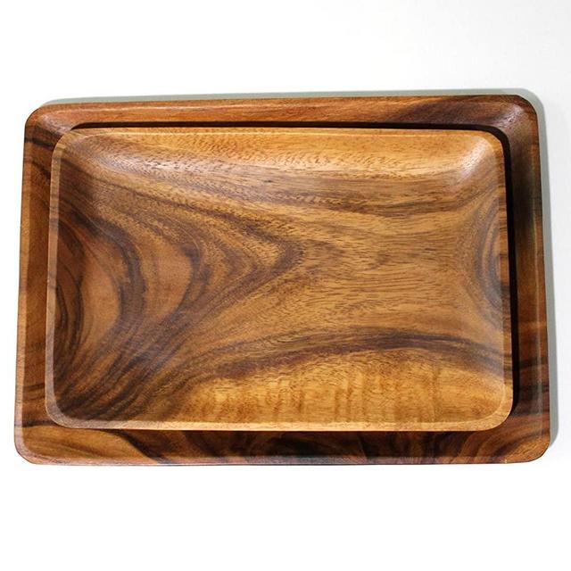 Serving Trays, Wood Tray Set of 2, Coffee Table, Bed, Sofa Ottoman Trays, Made of Beautiful Acacia Wood, Attractive Functional Food Server for Dining, Kitchen, Bedroom, Living and, Entertainment Rooms