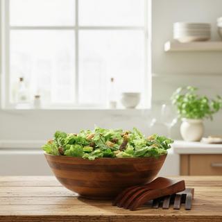 Footed Serving Bowl with Salad Hands