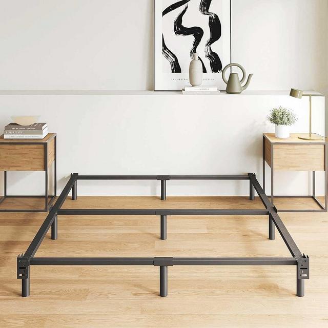 Bedsnus 7 Inch Metal Bed Frame Queen Size, Compatible with Most Brand Box Spring Or Mattress, 9-Leg Support Bed Base, Headboard Attachable, Noise-Free, Easy Assembly, Black