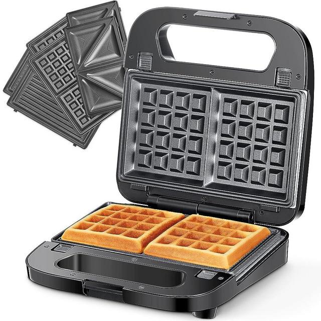 Reemix 3-in-1 Waffle, Grill & Sandwich Maker, Panini Press Grill and Waffle Iron Set with Removable Non-Stick Plates, Perfect for Cooking Grilled Cheese, Tuna Melts, Burgers, Steaks and Snacks, Black (3 in1 Sandwich Maker All Stainless Steel)
