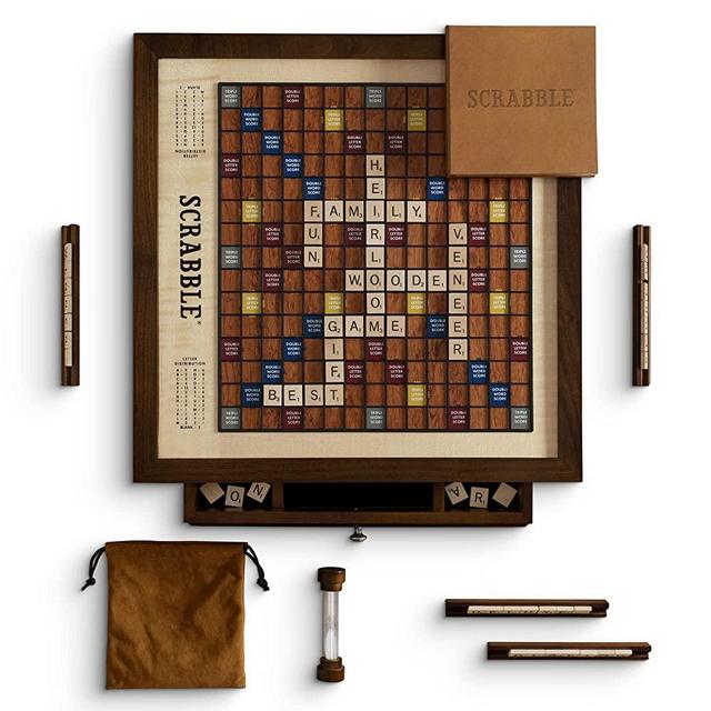 Scrabble Heirloom Edition with Rotating Solid Walnut Cabinet