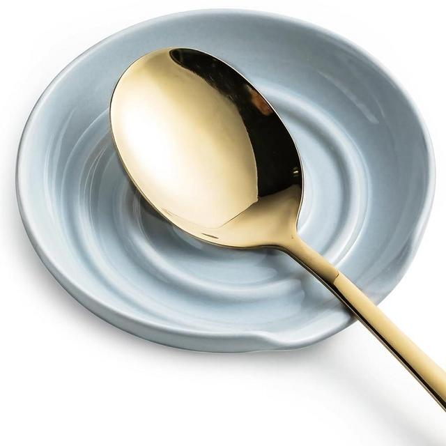 LYEOBOH Spoon Rest for Stove Top, Ceramic Spoon Rest Stove Spoon Holder - 5 Inch Spoon Cradle for Spoon, Spatula, Tongs, Ladles, Kitchen Decor Gadgets, Thanksgiving Christmas Gifts, Greyish Blue