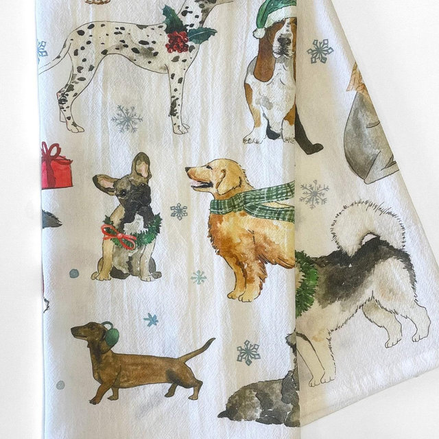 Cozy Christmas Dogs Tea Towel, Christmas Kitchen Decor, Holiday Dish Towel, Holiday Dog Decor, Christmas Dishcloth, Dog Lover Gift