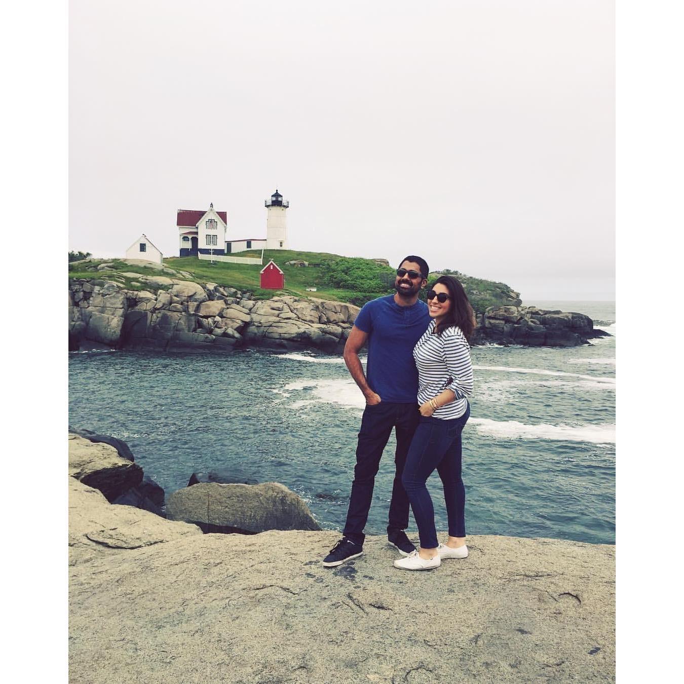 Posing by a lighthouse in York, Maine