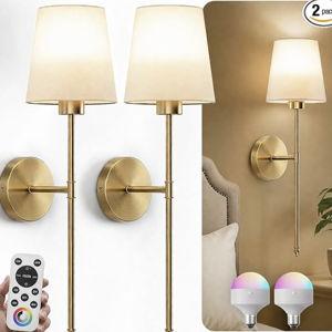 IRONPAX Wall Sconces Battery Operated Set of 2, Wireless Rechargeable Wall Sconce Set of Two, Dimmable Wall Lights with Remote Gold