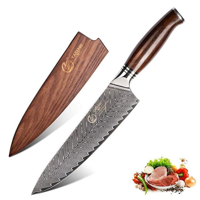 YARENH Professional Chef Knife 8 inch with Sheath - 73 Layers Japanese Damascus High Carbon Steel - Full Tang Dalbergia Wood Handle - FYW Series
