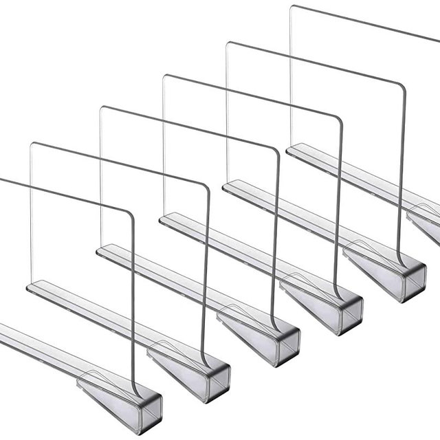 Sooyee 6 Pack Beautiful Acrylic Shelf Dividers, Perfect Perfect for Closets Kitchen Bedroom Shelving Organization to Organize Clothes Closet Shelves, Books,Towels and Hats, Purses Separators,Clear
