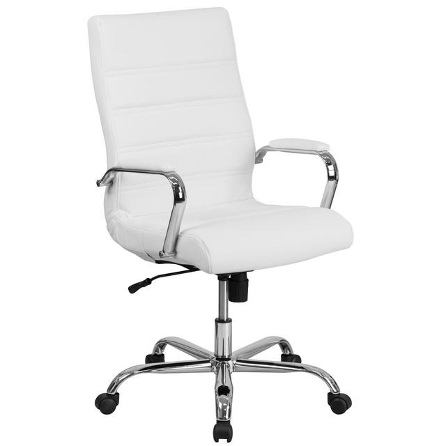 High Back Leather Executive Swivel Office Chair with Chrome Base and Arms Chair White - Riverstone Furniture Collection
