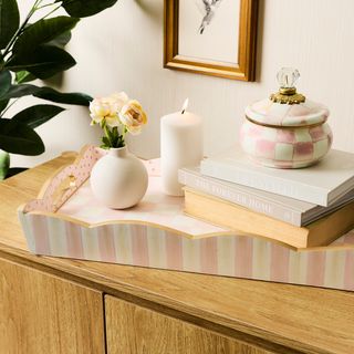 Rosy Check Wood Breakfast Tray