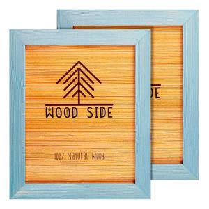 Wood Side - Rustic wooden picture frame 8x10 - Blue Turquoise Set of 2-100% Natural Eco Solid Wood and High Definition Real Glass for Wall Mounting Photo Frames