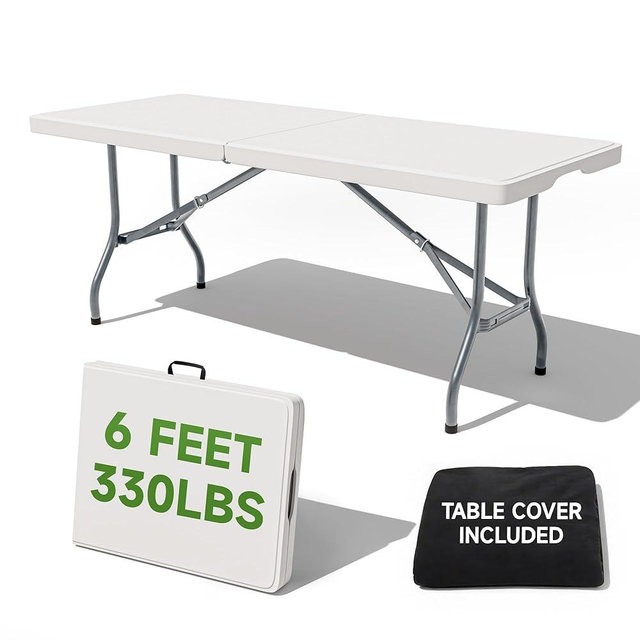 Ortus Collective Folding Table 6 Foot with Black Table Cloth - Durable 330LBS Capacity, Sturdy & Foldable Design with Safety Lock-Portable Tables Folding for Camping, Party, Indoor & Outdoor Use1 Pack