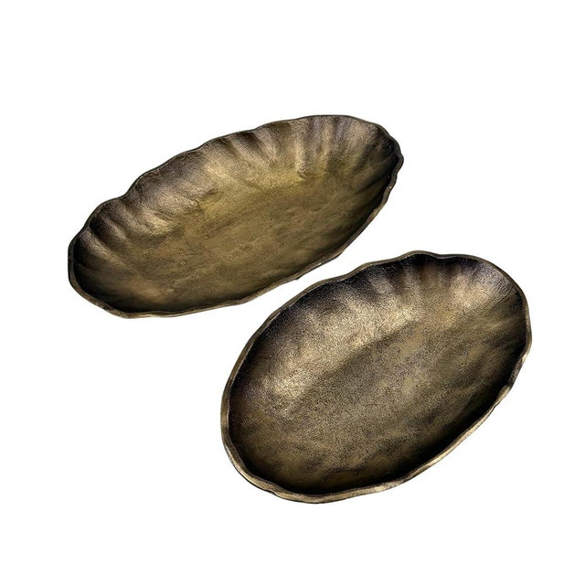 ANDALUCA Set of 2 Oval Metal Decorative Table Bowls, Bronze Finish