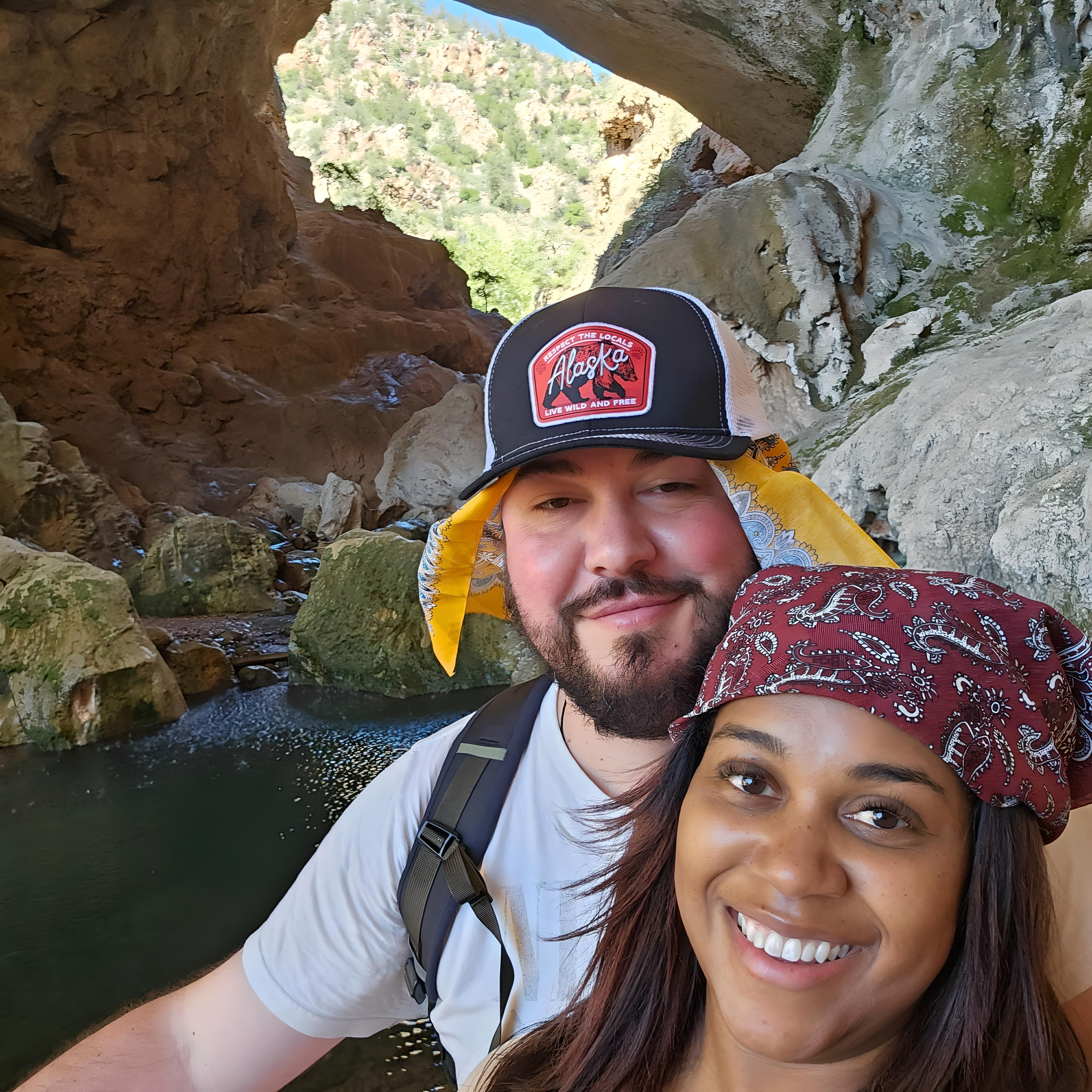 Hiking in at the Tonto Natural Bridge in Arizona.