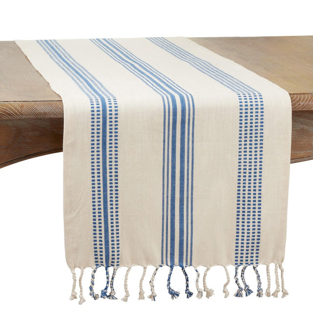 Saro Lifestyle Cotton Table Runner With Casual Striped Design, Navy Blue, 16" x 108"