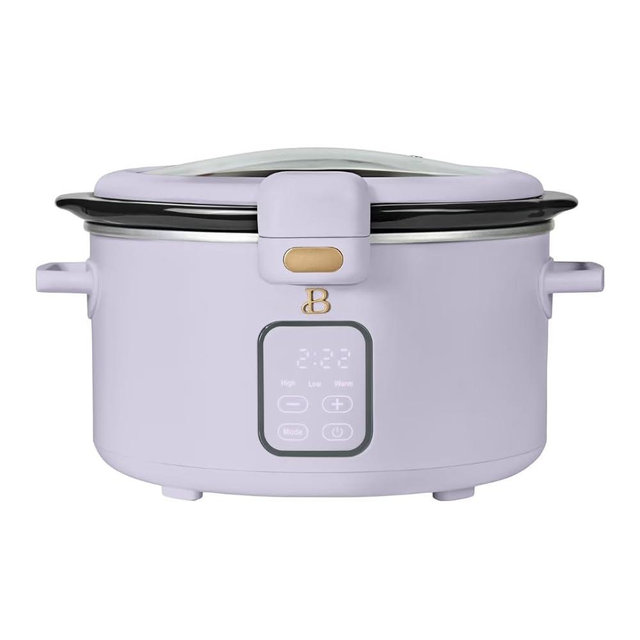 4 Quart Programmable Slow Cooker with Hinged Locking Lid, Digital Touch Controls, Removable Ceramic Nonstick Pot, Compact Crock Pot for Small Family Meals and Meal Prep (Lavender)