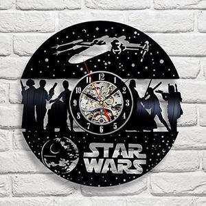 Vinyl Evolution - Star Wars Death Star Darth Vader Luke Skywalker Movie Characters Vinyl Record Design Wall Clock - Decorate your home with Modern Famous Star Wars - Best gift for him or her, girlfriend or boyfriend