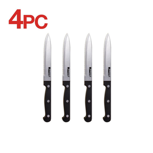 Ronco 4 Piece Steak Knife Set, Stainless-Steel Serrated Blades, Full-Tang Triple-Riveted Knives