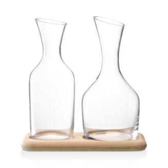 Wine Water and Carafe Set with Oak Base