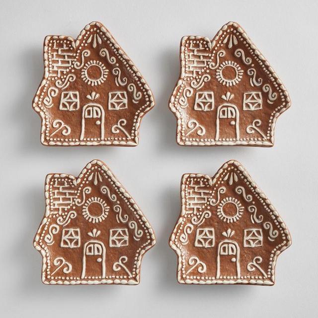 Gingerbread Figural House Appetizer Plates, Set of 4