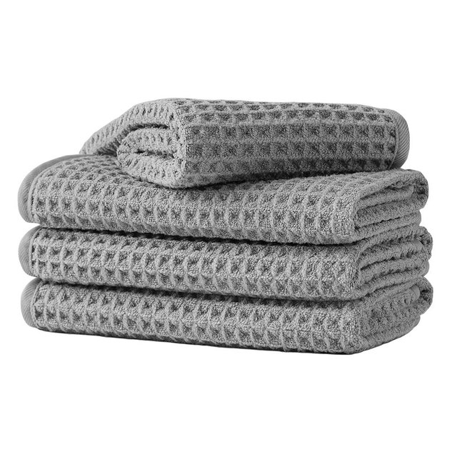 Microfiber Waffle Face Towels, 4 Pieces, Soft, Absorbent, Fast Drying, Lint Free 430 GSM (Gray)