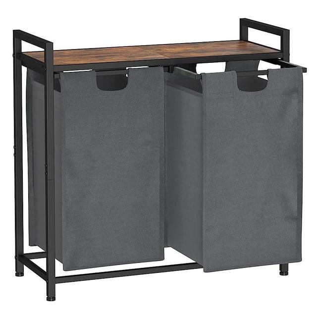 AMHANCIBLE Laundry Hamper, Laundry Basket 2 Section, Laundry Sorter with 2 compartment, Pull-Out and Removable Bags, Top Table, Metal Frame, HLS02BG