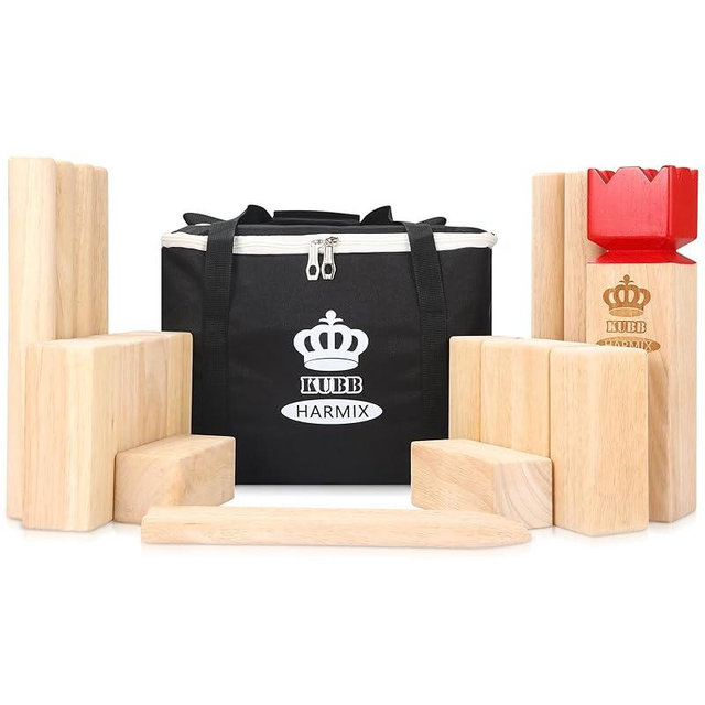 HARMIX Kubb Yard Game Kit | Viking Chess Outdoor Throw Clash Game with Carry Bag– Rubber Wooden Backyard Lawn Play for Teens, Adults & Family