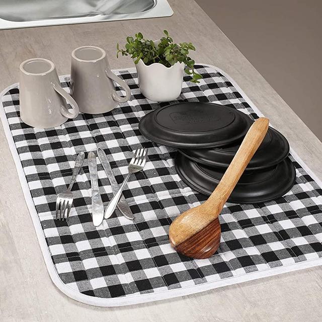 2-Piece Dish Drying Mat Set Extra Large 18"x24" Buffalo Classic Check Plaid - Black,Dish Drying Mat,Buffalo Check Drying Mat,Buffalo Plaid Drying Mat, Plaid Drying Mat,Large Dish Mat Drying