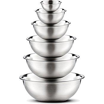 Stainless Steel Mixing Bowls by Finedine (Set of 6) Polished Mirror Finish Nesting Bowls, ¾ - 1.5 - 3 - 4 - 5 - 8 Quart - Cooking Supplies