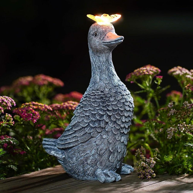Fashionoda Solar Garden Statue Goose Figurine – Outdoor Decoration with Butterfly for Garden Yard Lawn Home Decor Outside : Unique Gifts for Mom Grandma