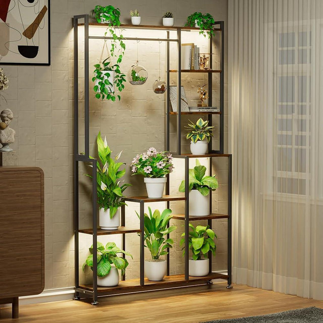 CODACE Plant Stand Indoor with Grow Light - 71 Inches Tall Plant Shelf 8 Tiered Metal Plant Stand, Square Flower Stand Display Rack for Living Room, Balcony, Patio, Garden