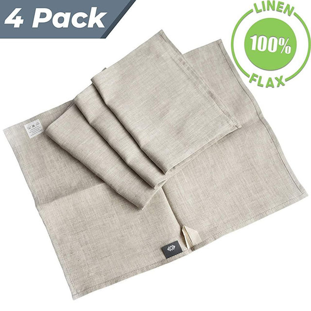 Pure 100% Linen Flax Washcloths - 4-Pack 13.5" x 17.5" Organic Natural-White Melange Cleaning Dish Cloths Set Small Hand Towels