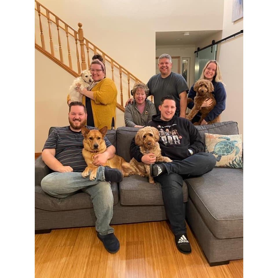 April 2021 - Proposal Day at Rockaway, Beach. The whole Blancher family with all our pups. We miss you and love you so much, mom.