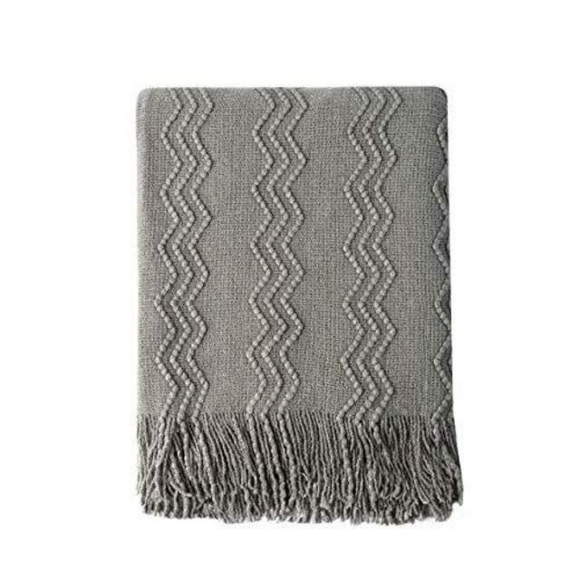 Bourina Textured Solid Soft Sofa Throw Couch Cover Knitted Decorative Blanket, Dark Grey, 60" x 80"