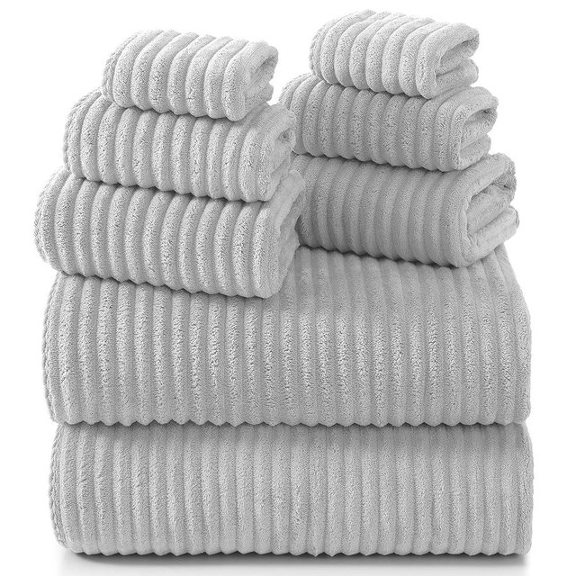 REDKISS Gray Bath Towels Set 8 Piece - Microfiber Bathroom Towels of 8 Large, Highly Absorbent Bath Towel, Soft Shower Towel for Bathroom, Hotel 2 Bath Sheet 2 Hand 2 Washcloths 2 Hair Towel Wrap