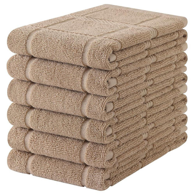 Homaxy Premium Kitchen Towels 18"x28", 6 Pack Large Cotton 380 GSM Dish Towels, Soft and Absorbent Kitchen Hand Towels with Terry Grid Design, Utility Tea Towel Set with Hanging Loop, Khaki