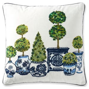 Southern Living Boxwood Topiary Embroidered Square Pillow