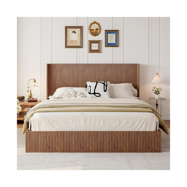 Streamdale Furniture Large grooved undulating lift storage bed frame, rustic brown (King)