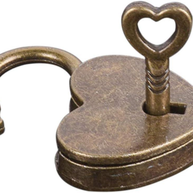 Galyacht Antique Brass Heart Shape Padlock, Key Lock, Bronze, Padlock, Travel, Storage