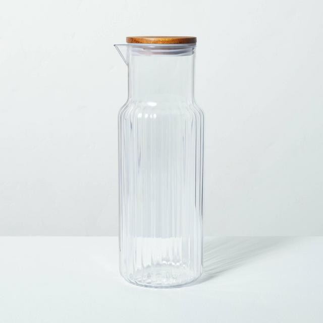 40oz Ribbed Plastic Beverage Carafe with Wood Lid - Hearth & Hand™ with Magnolia