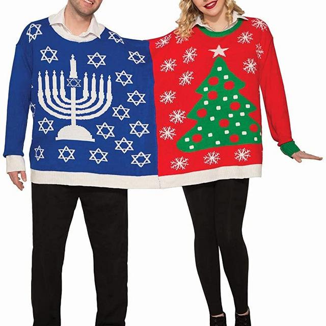 Forum Novelties Ugly Christmas and Chanukah Sweater for Two, Multi