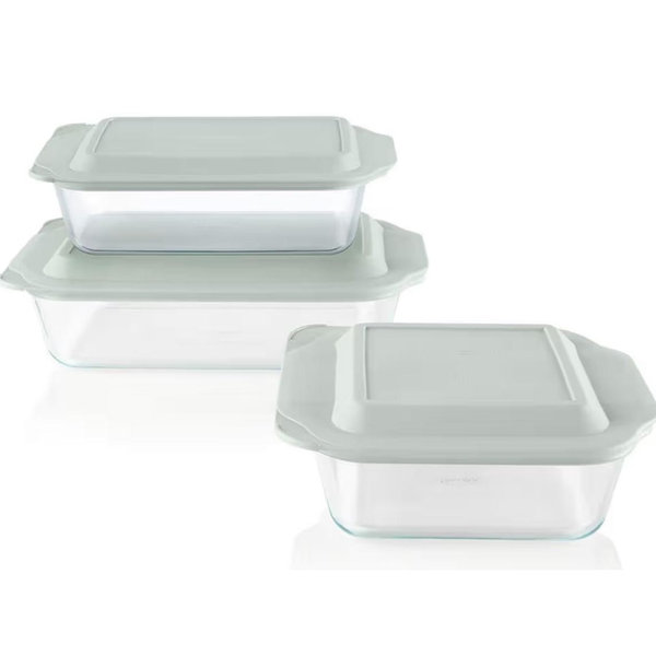 Pyrex Deep 3-Pack Glass Baking Dish Set (9"x13", 7"x11", 8"x8") With BPA-Free Lids, Rectangular Glass Bakeware, Dishwasher, Microwave, Freezer & Pre-Heated Oven Safe