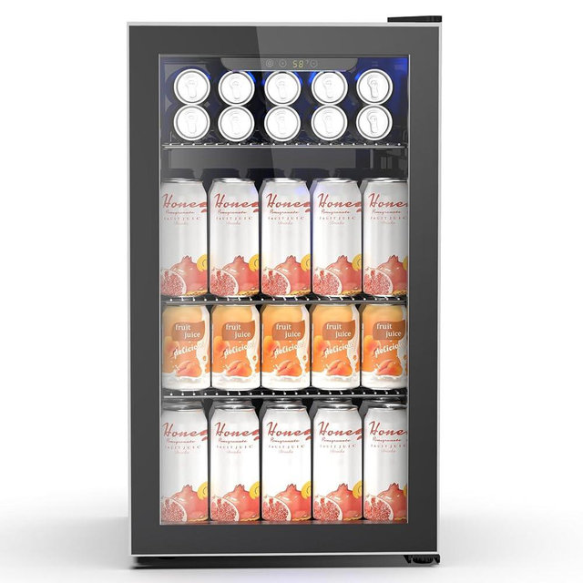 26 Bottle Wine Cooler 130 Can Beverage Refrigerator, Small Freestanding Cabinet Wine Cellar with 40℉-61℉ Temperature Control Glass Door, Black