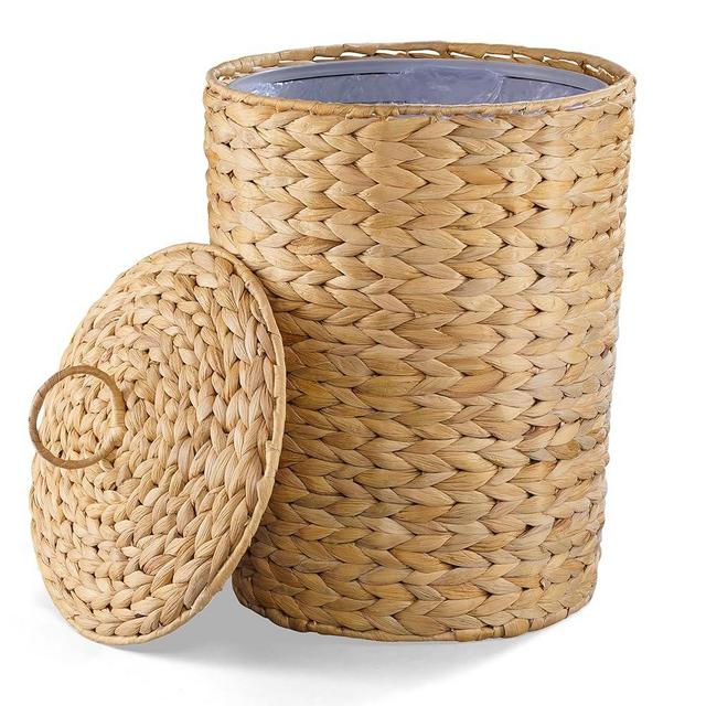 BLUEWEST Wicker Trash Can with Lid and Removable Liner, Wicker Rattan Bathroom Trash Can, Large Woven Trash Can for Office, Hyacinth Waste Basket for Home Kitchen (Natural, 3 Gallons)