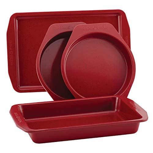 Paula Deen 46652 Speckle Nonstick Bakeware Set with Baking Pan, Cake Pans and Cookie Sheet / Baking Sheet - 4 Piece, Red Speckle