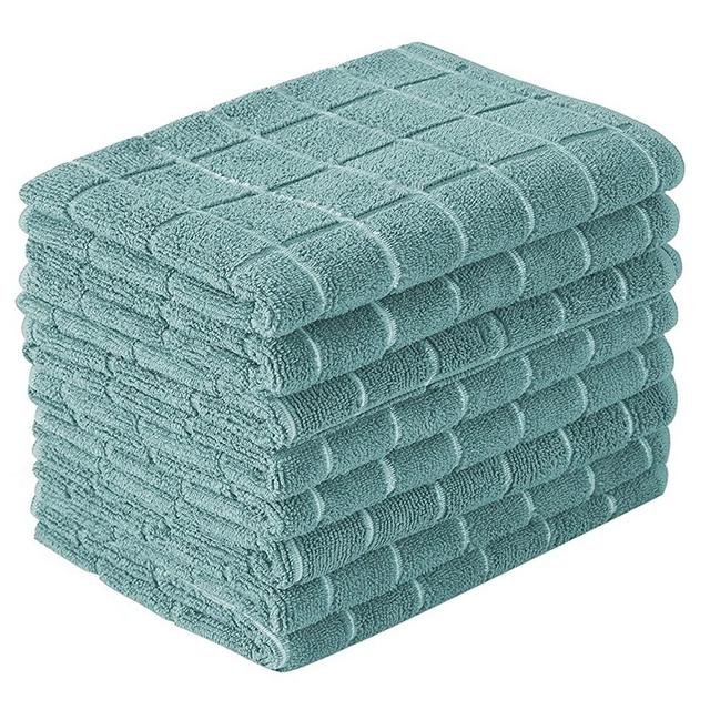 Microfiber Dish Towels - Soft, Super Absorbent and Lint Free Kitchen Towels - 8 Pack (Lattice Designed Lake Blue Colors) - 26 x 18 Inch