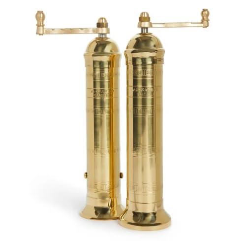 The European Authentic Greek 2-Piece Brass Pepper Mill set of 9-inch & Salt 8-inch - Genuine & Elegant- Absolutely